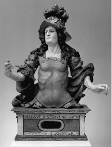 Büstenreliquiar des hl. Sebastian, Linde, H 111 cm, aus dem Umkreis des Münsteraner Bildschnitzers Johann Mauritz Gröninger. Ursprünglich in der Stephanuskirche, jetzt Büstenreliquiar des hl. Sebastian, Linde, H 111 cm, aus dem Umkreis des Münsteraner Bildschnitzers Johann Mauritz Gröninger. Ursprünglich in der Stephanuskirche, jetzt